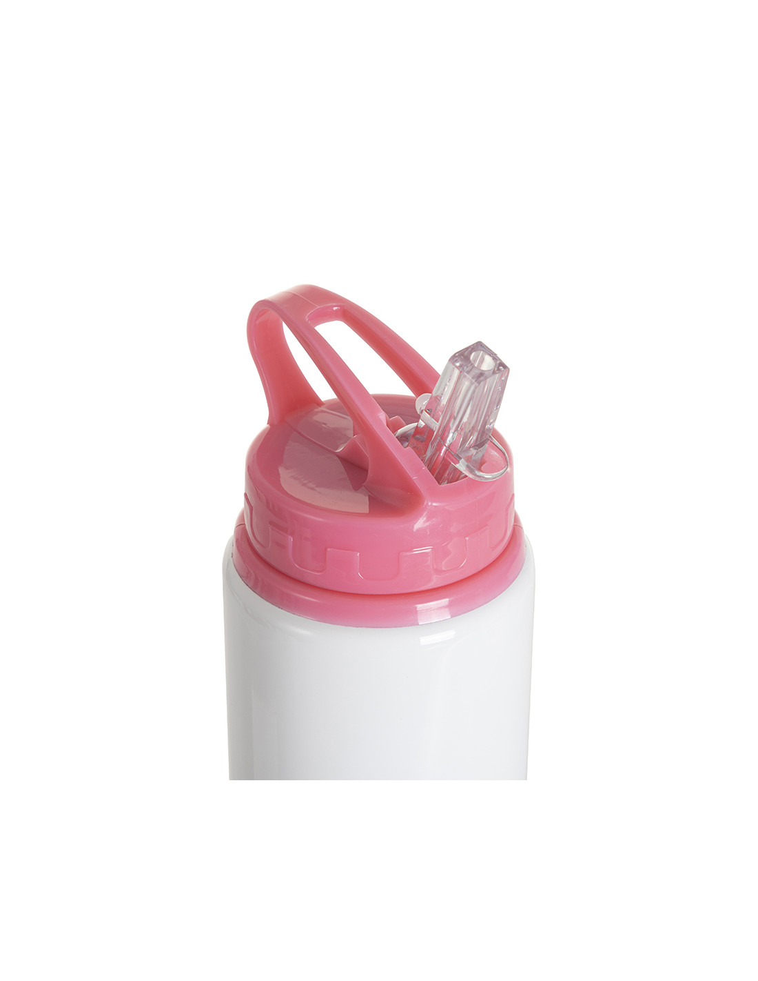 Bouteille en aluminium blanc de 20 oz/600 ml avec couvercle en paille rose