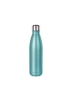 Bouteille en forme de cola en acier inoxydable à paillettes de 17 oz/500 ml (bleu clair)