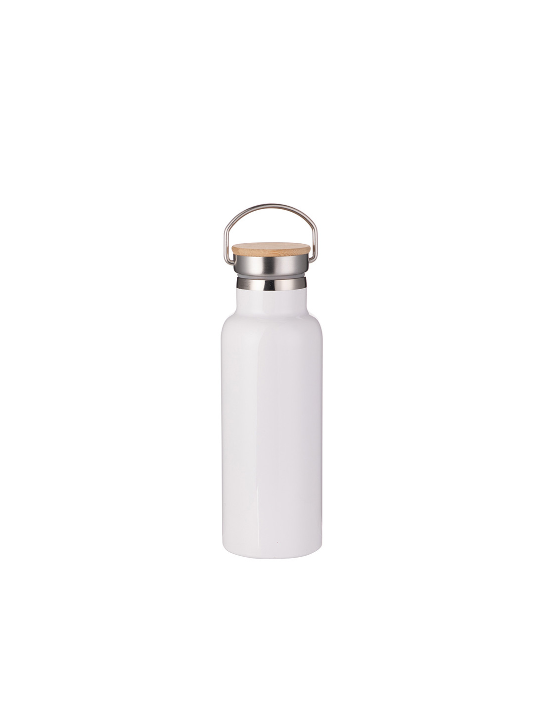 Bouteille portative en acier inoxydable avec couvercle en bambou de 500 ml/17 oz (blanc)