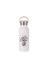 Bouteille portative en acier inoxydable avec couvercle en bambou de 500 ml/17 oz (blanc)